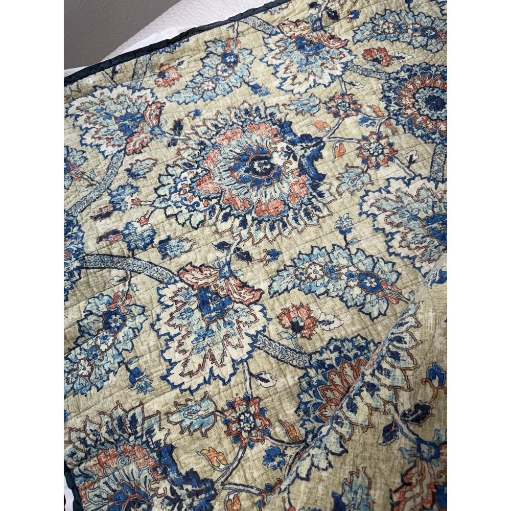 Waverly King Quilt Blue Floral Medallion Reversible Cotton Cottage Farmhouse